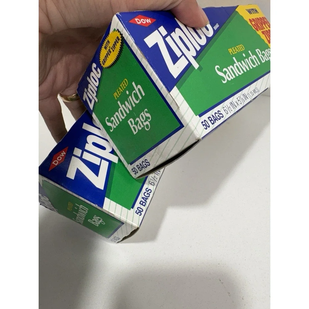 Ziploc Gripper Zipper Pleated Sandwich Bags 2 Box Total 100 Bags Vintage Dow New
